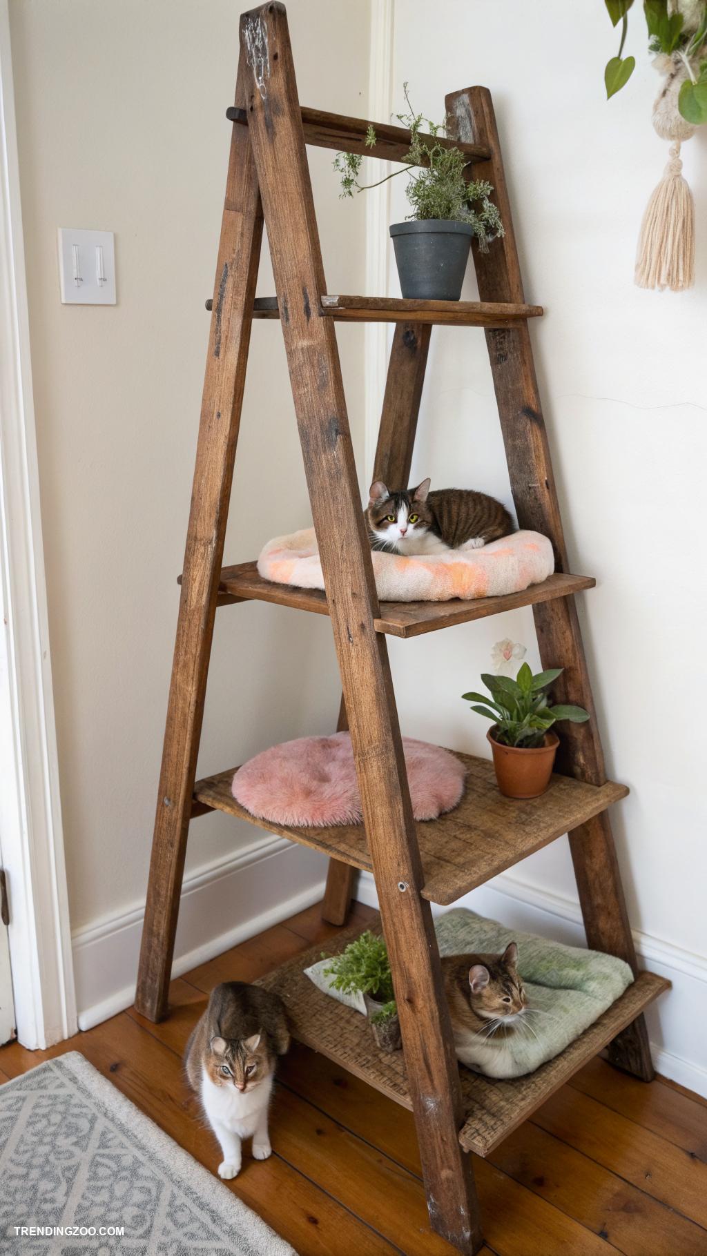 diy cat home Repurposed ladder as a multi level perch