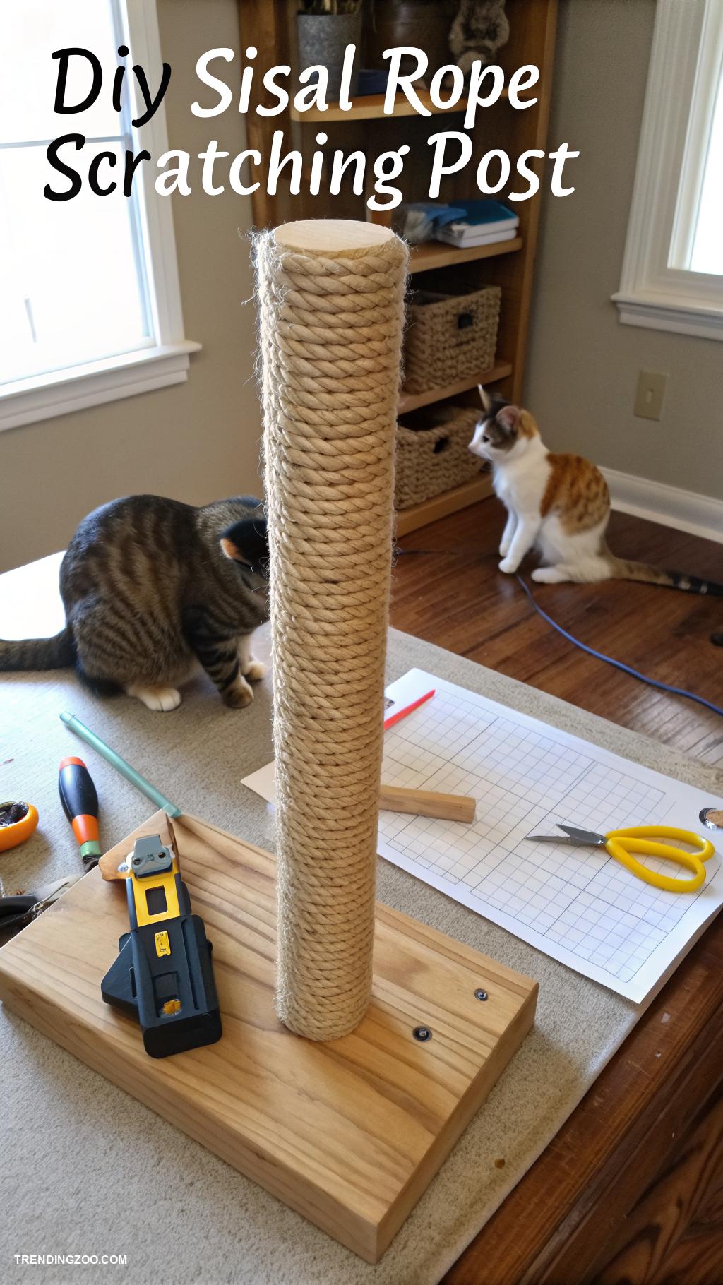 diy cat home Sisal rope scratching post tutorial
