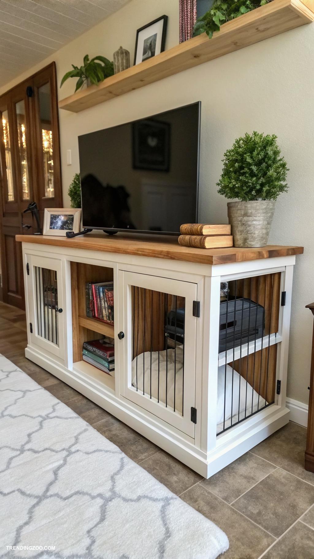 diy double dog crate furniture Dog crate entertainment center