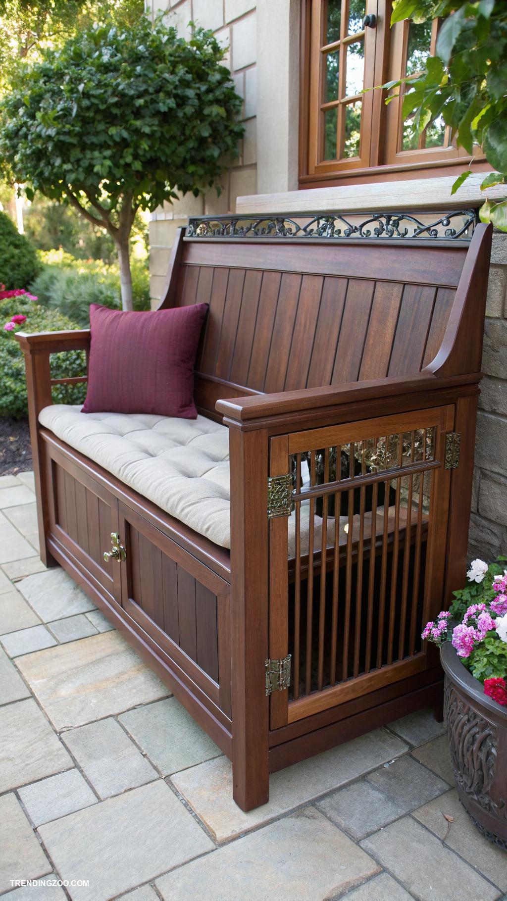 diy double dog crate furniture Garden bench with dog crate compartment