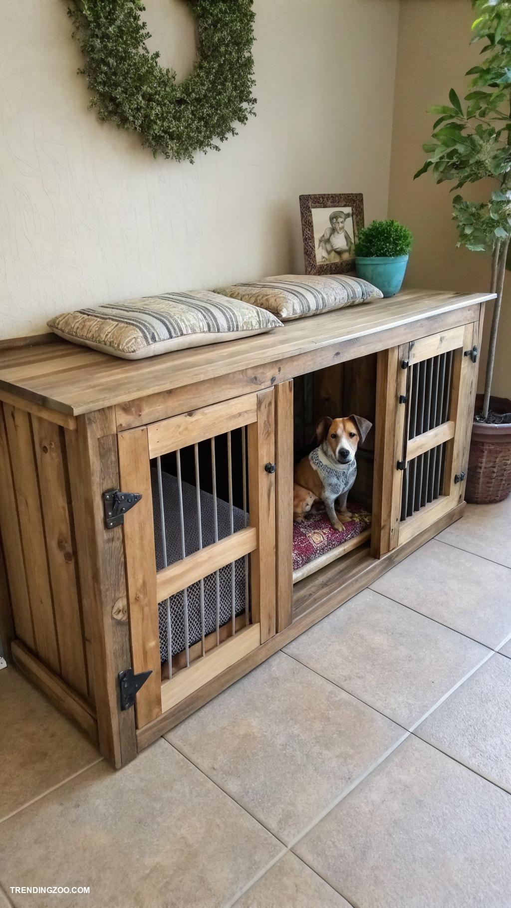 diy double dog crate furniture Rustic wooden dog crate bench