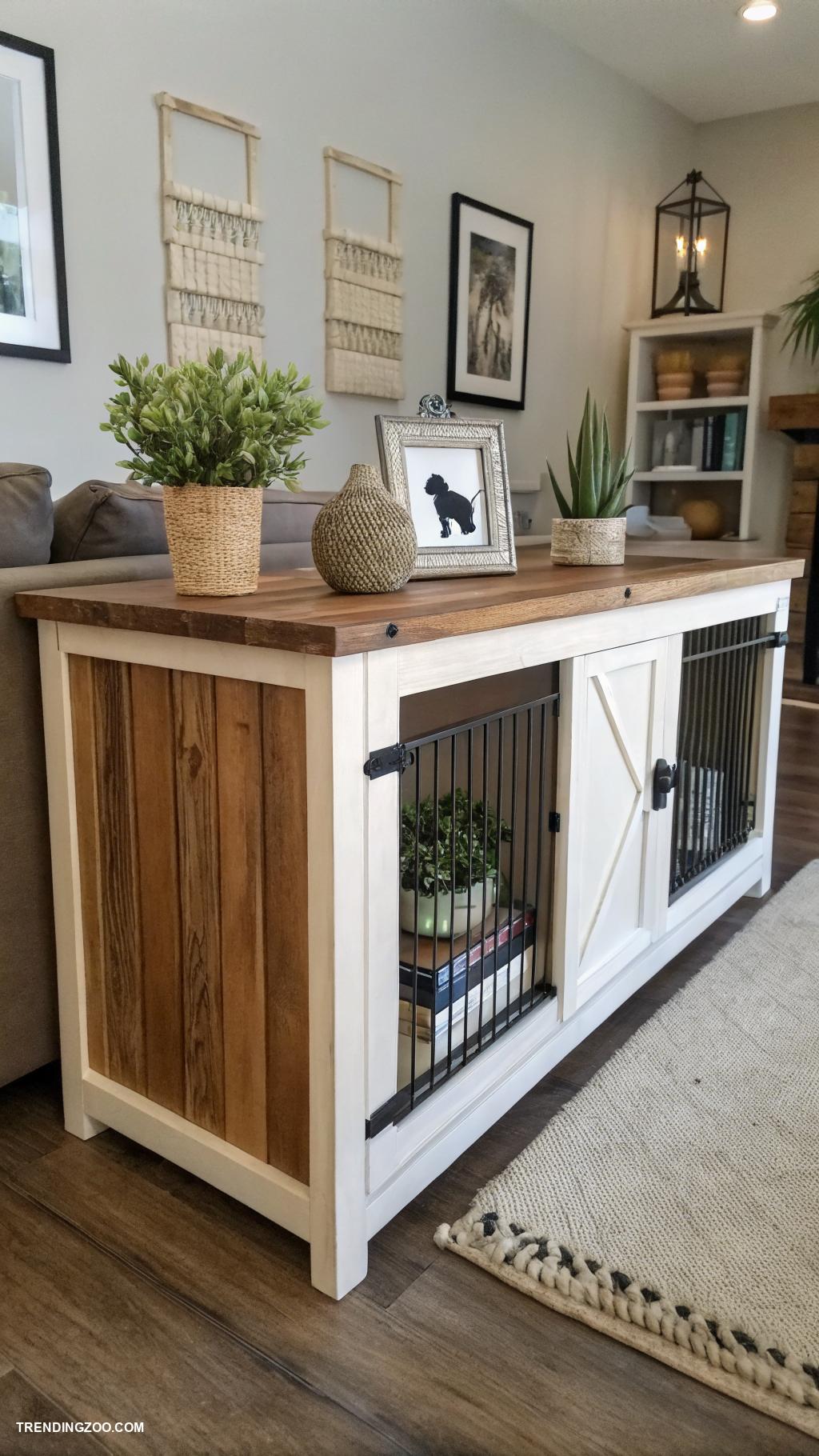 diy double dog crate furniture Sofa table with hidden dog crate