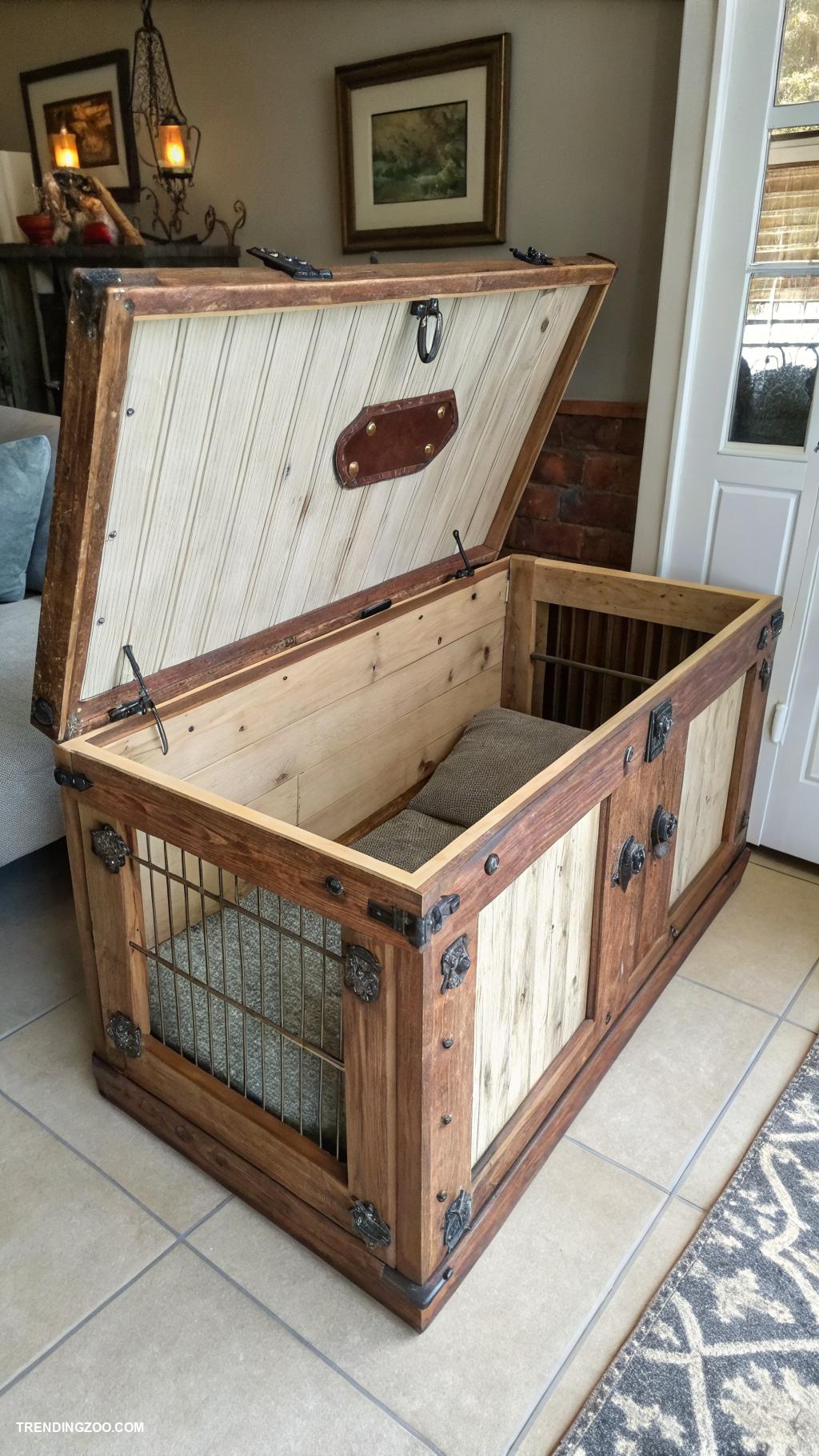 diy double dog crate furniture Vintage trunk style dog crate