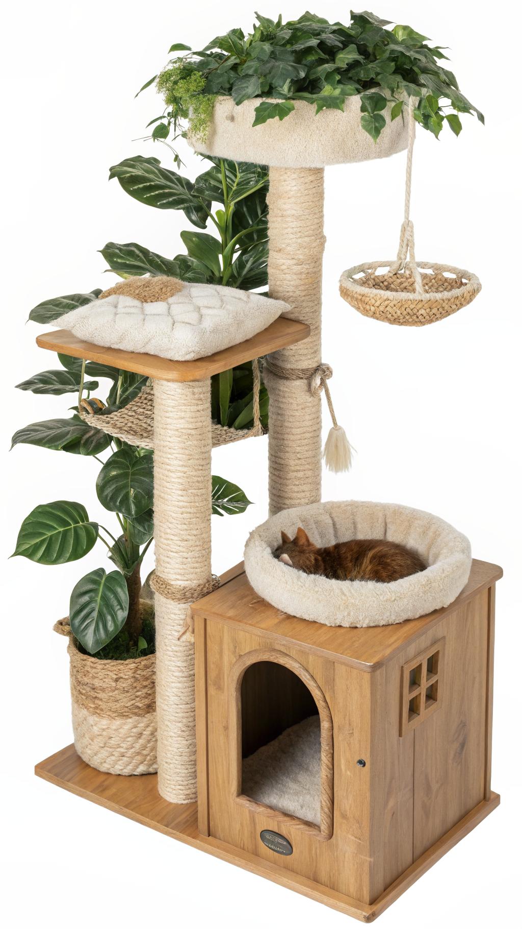 diy litter box hideaway Cat tree featuring a concealed litter area