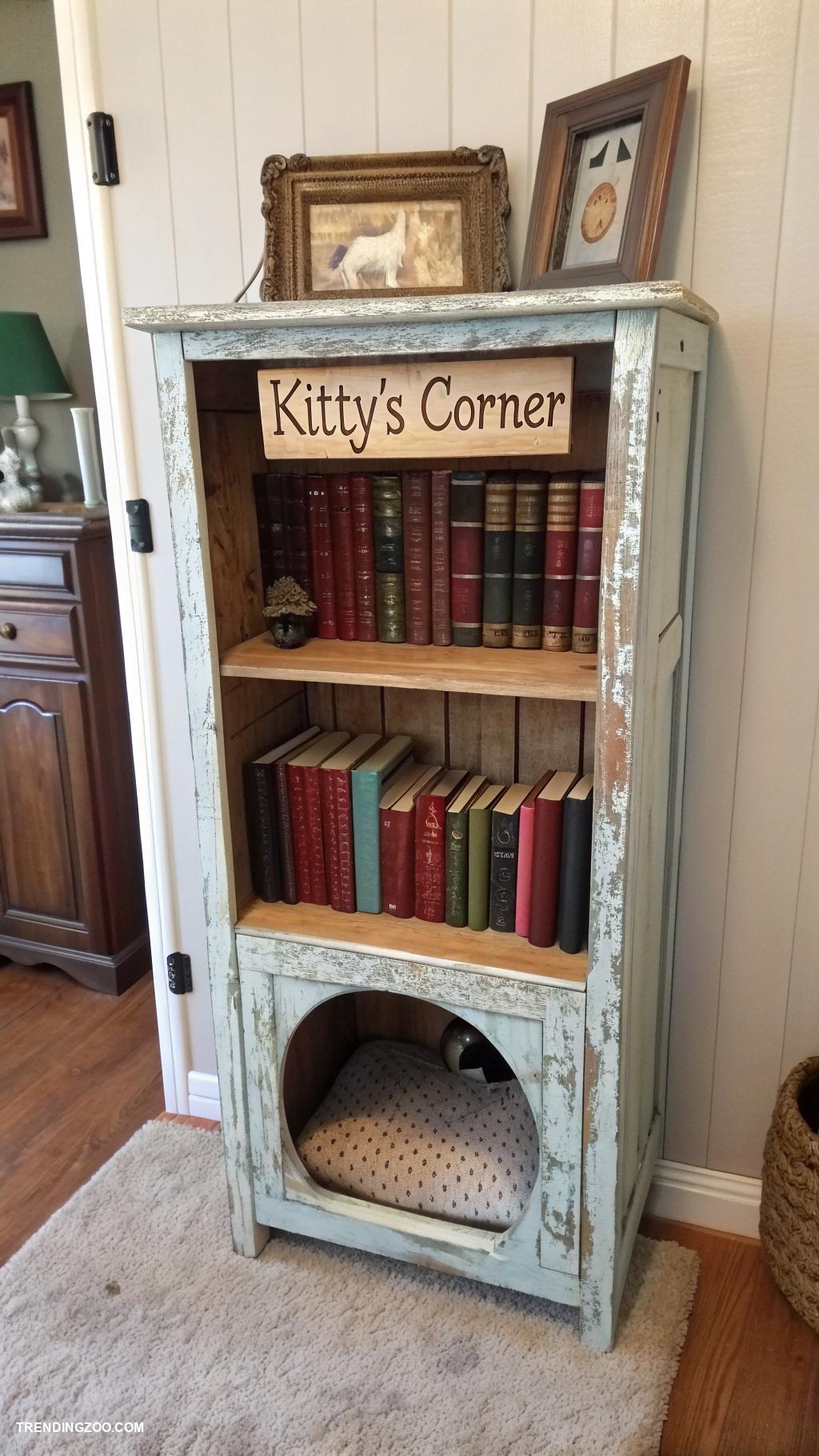 diy litter box hideaway Old bookcase transformed into a litter box