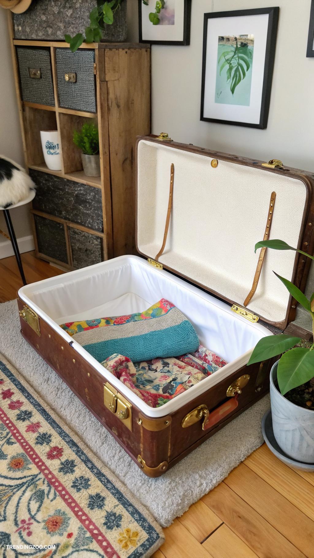 diy litter box hideaway Vintage suitcase as a chic litter box