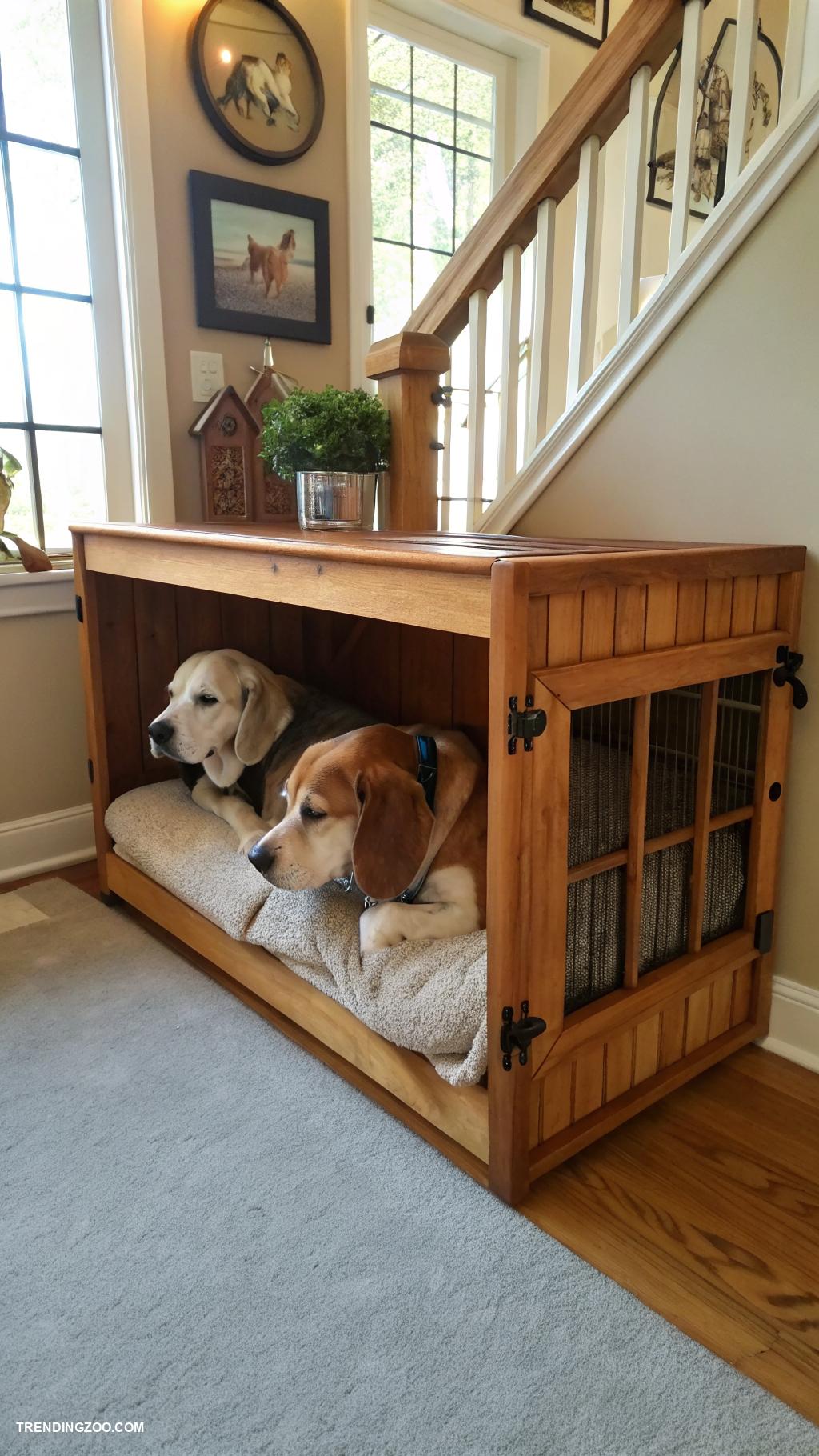 dog crate under stairs Double crate for two dogs in harmony