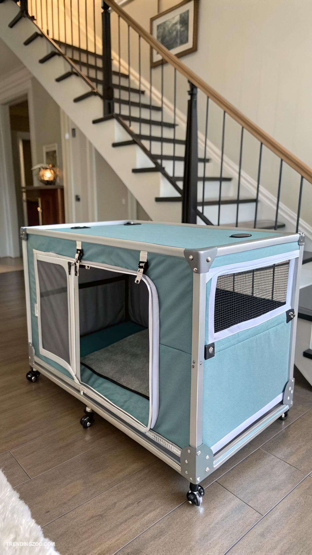 dog crate under stairs Portable crate with wheels for mobility