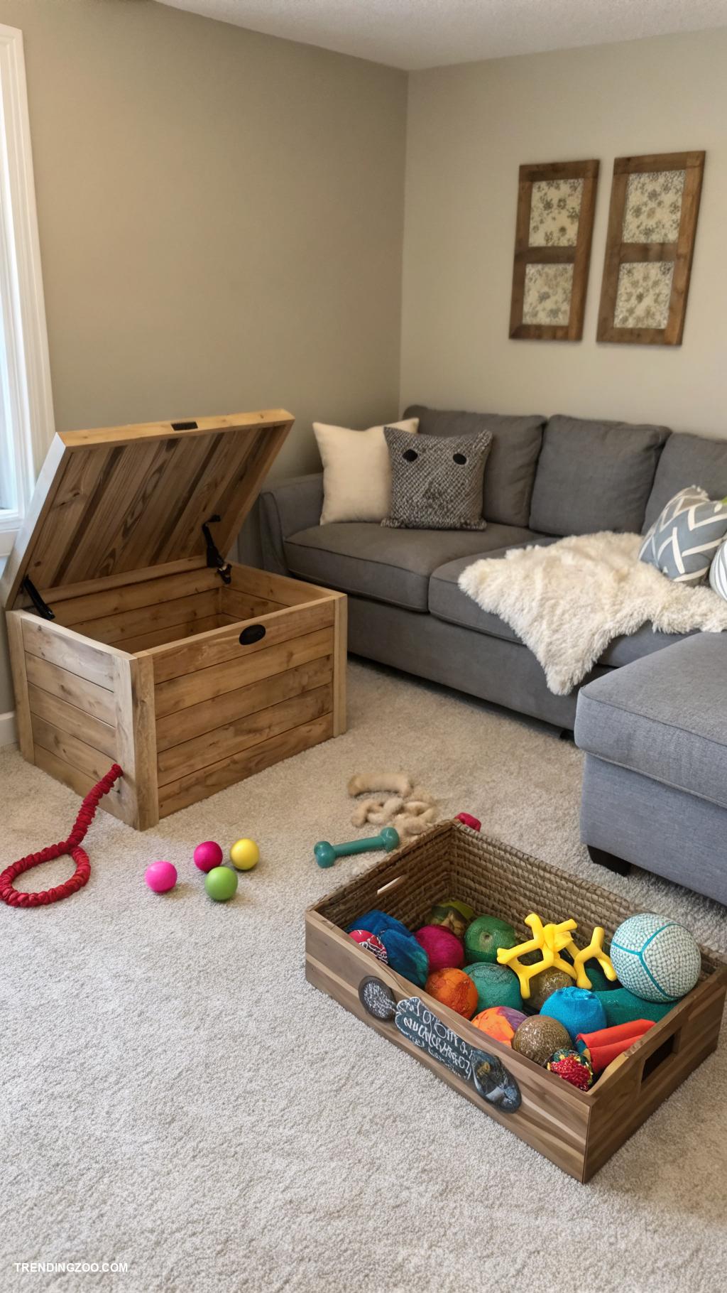 dog friendly living room ideas Designated play area with toys
