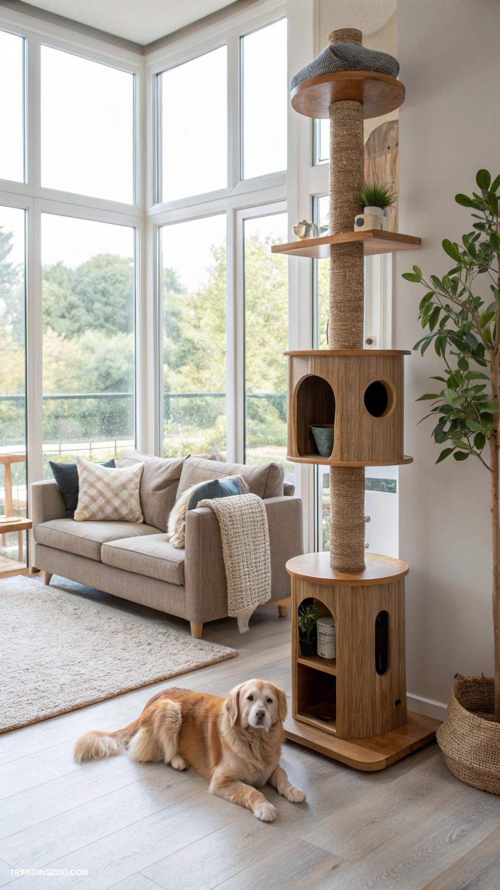 dog friendly living room ideas Scratch friendly cat trees or shelves