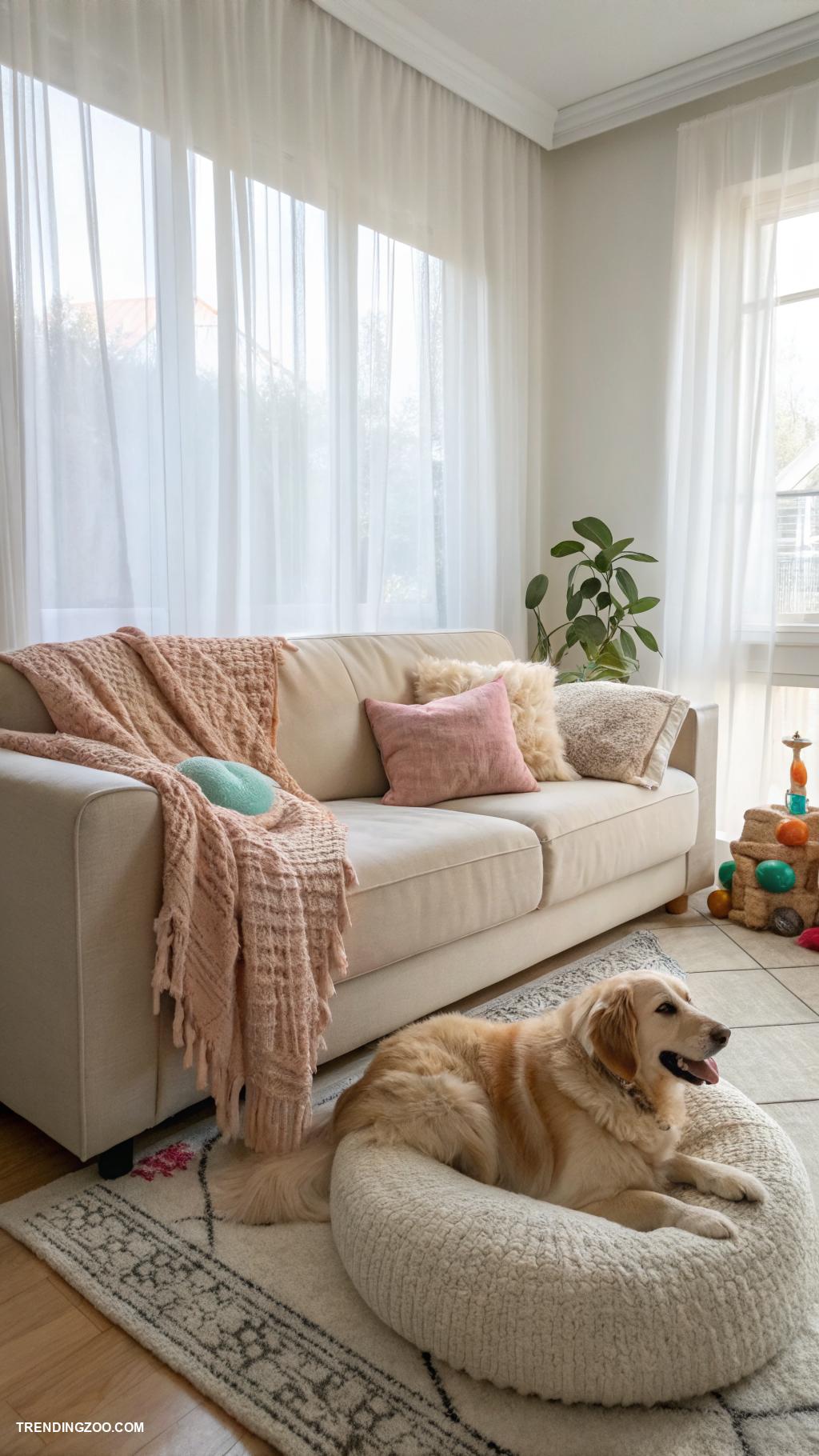 dog friendly living room ideas Soft lighting for calming atmosphere