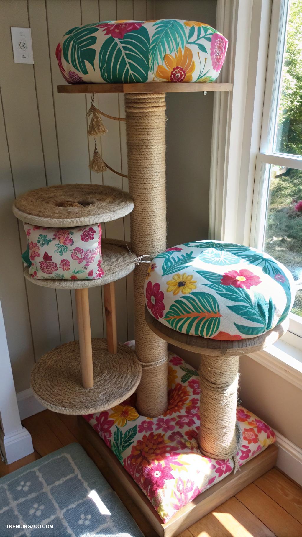 flower cat trees Cat tree with removable floral cushions