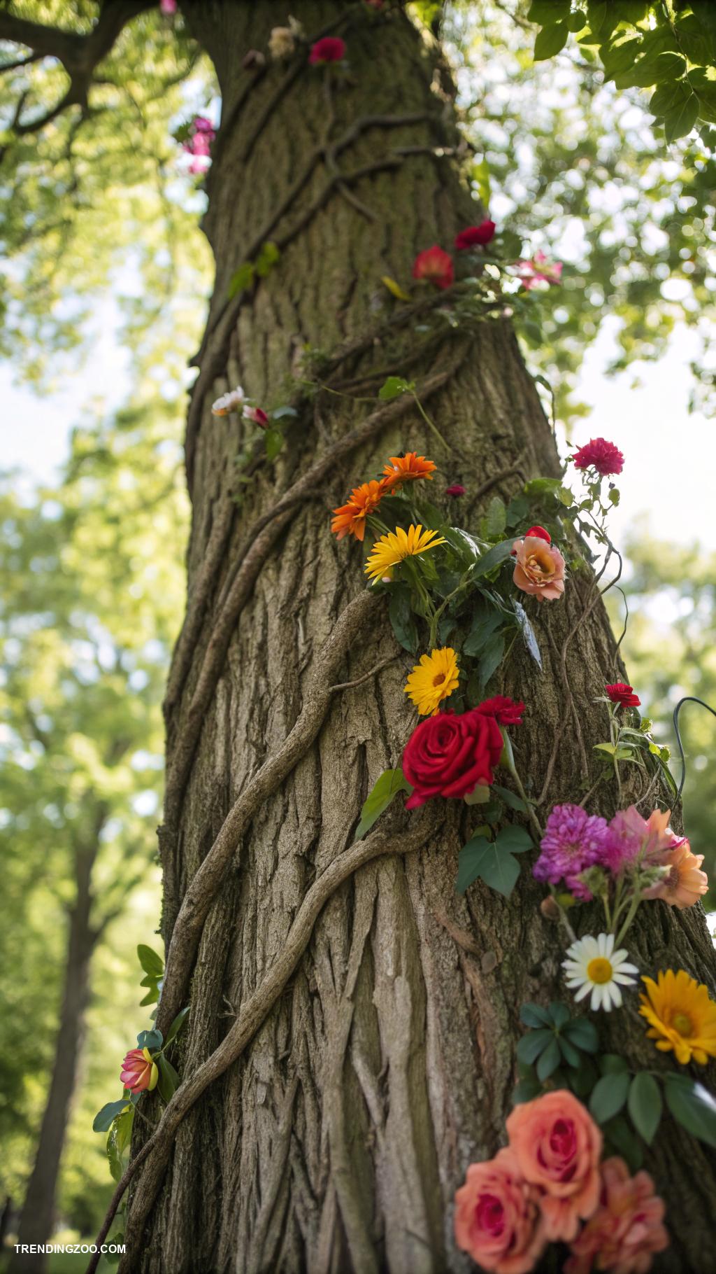 flower cat trees Tree trunk with floral motifs