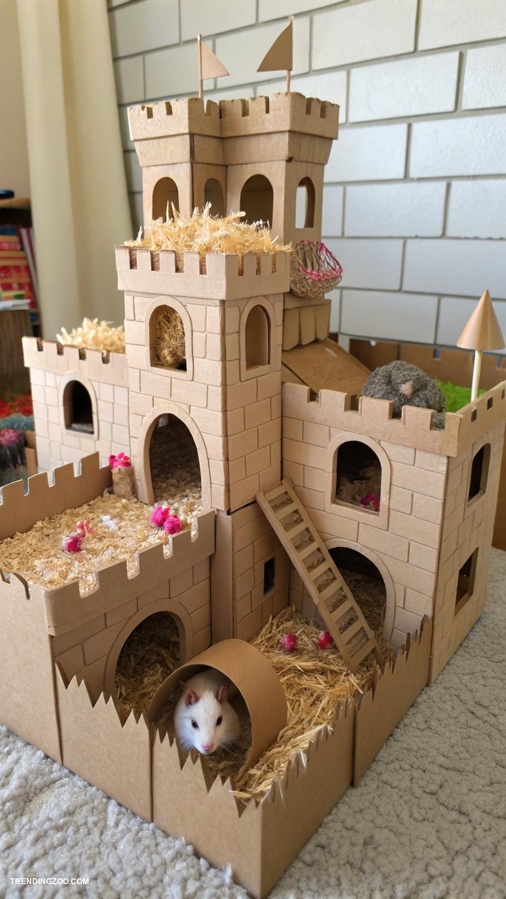 hamster enclosure ideas DIY cardboard castle with nesting areas