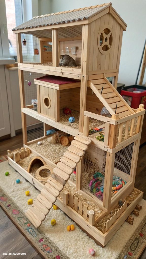 hamster enclosure ideas Multi level wooden hamster mansion