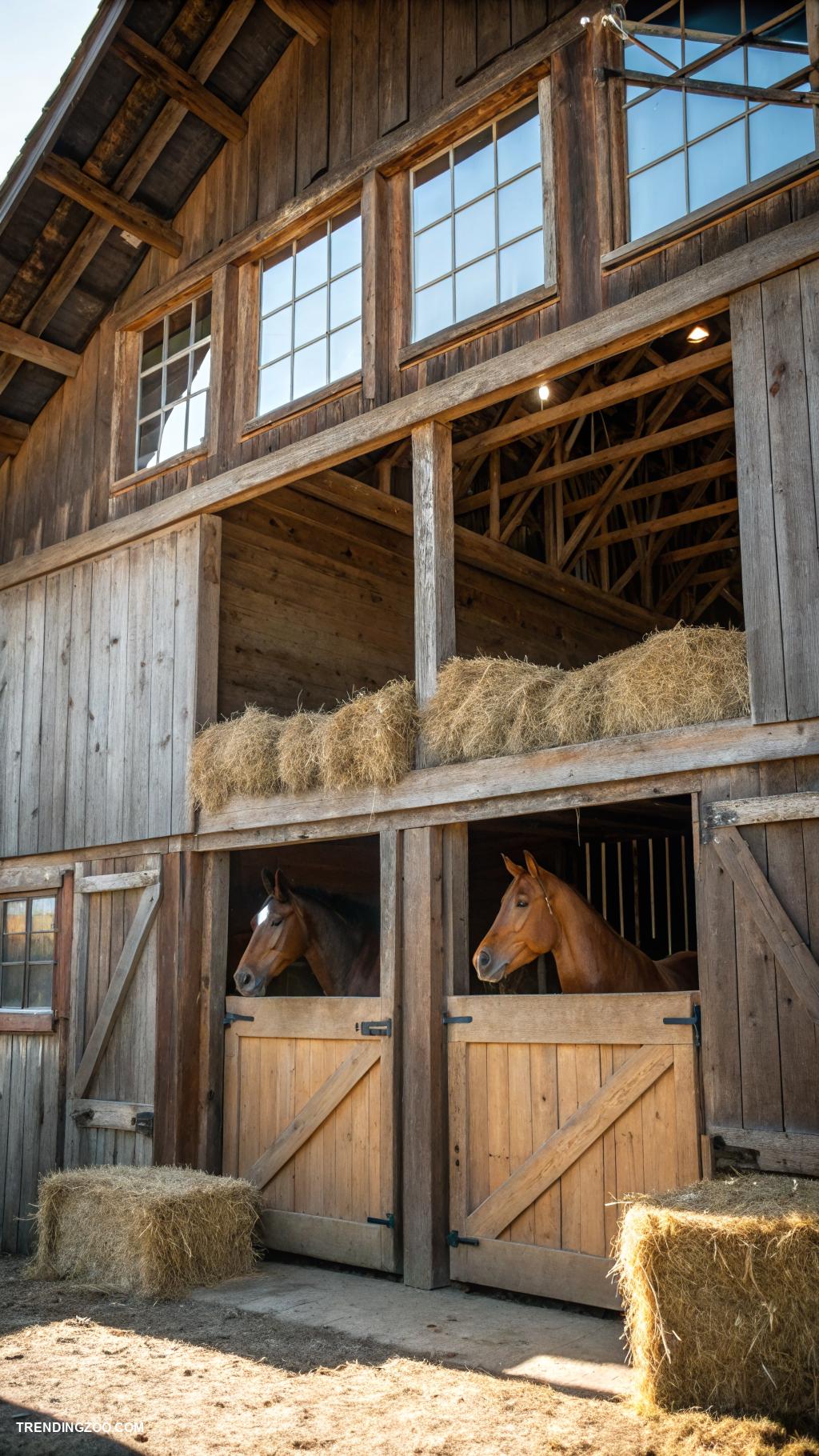 small horse stable Hay storage loft above horse stalls