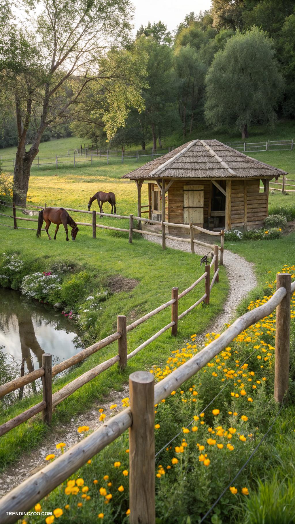 small horse stable Outdoor horse paddock with natural fencing