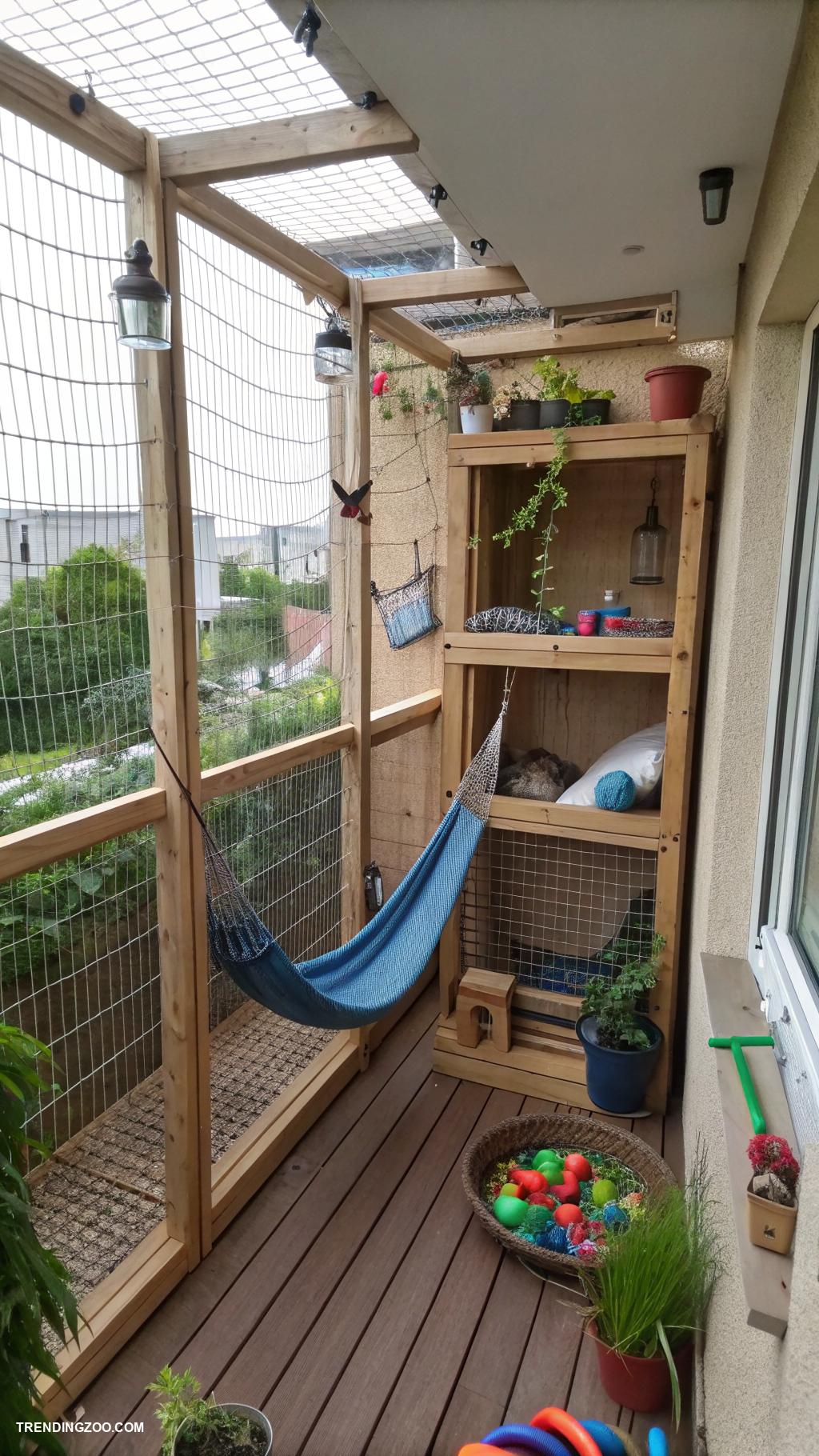small window catios Balcony catio with safety netting