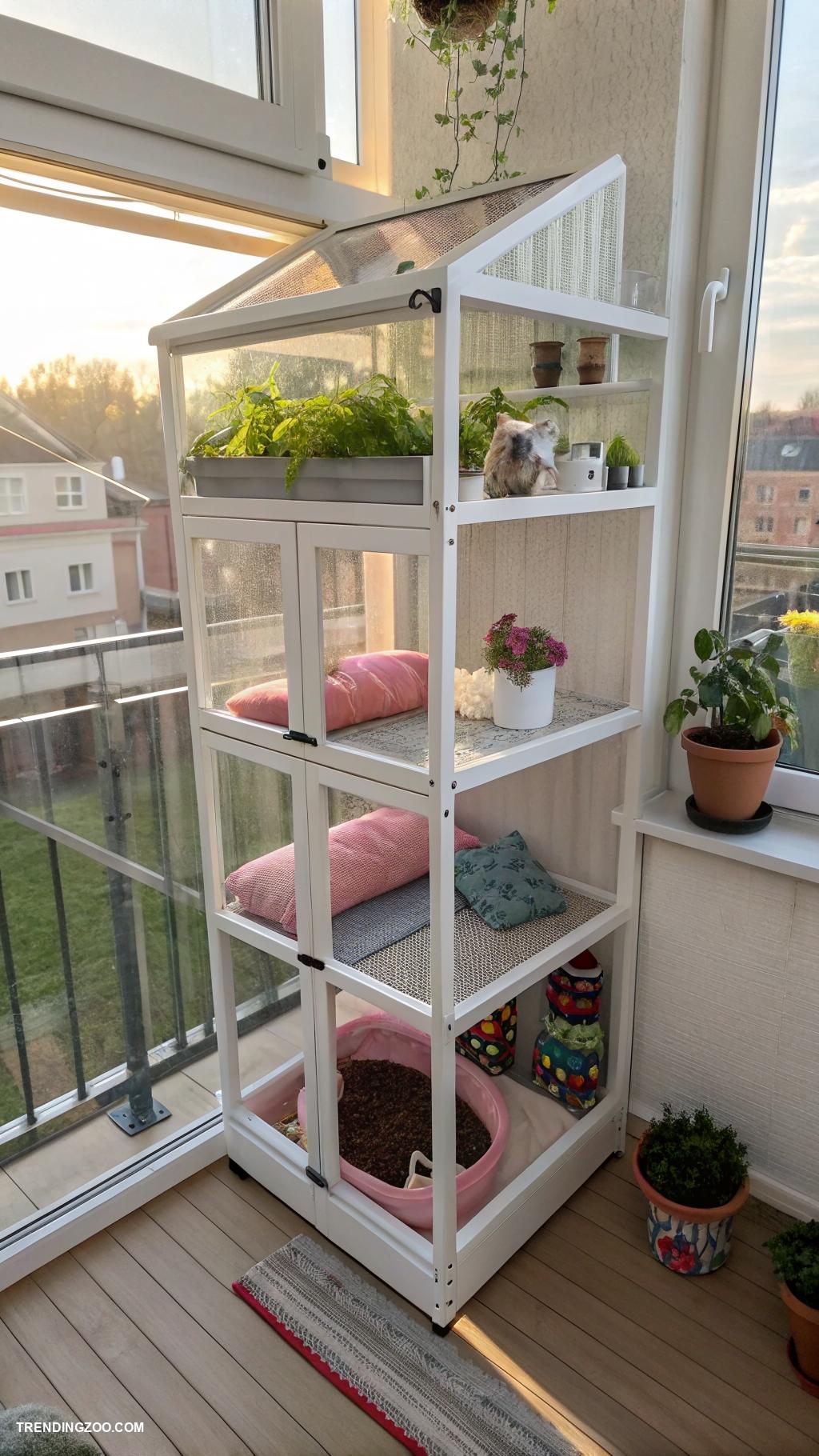 small window catios Convertible shelving catio for sunny days