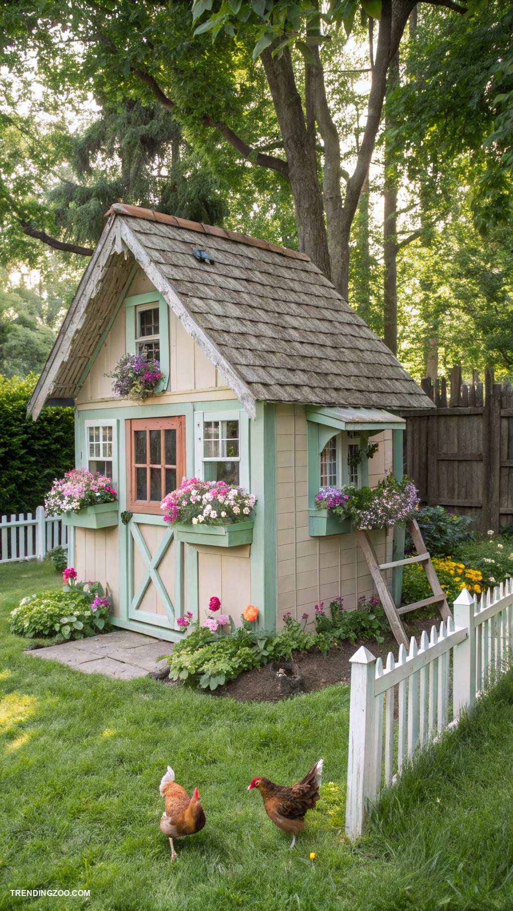 backyard chicken coops Cottage style coop with flower boxes