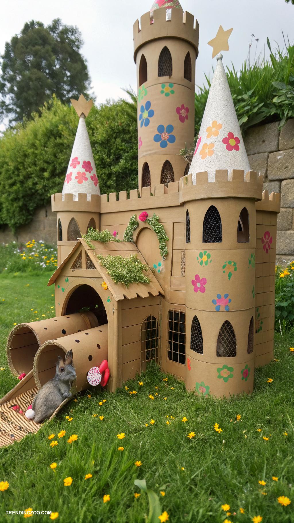 bunny house ideas DIY cardboard castle for playful bunnies