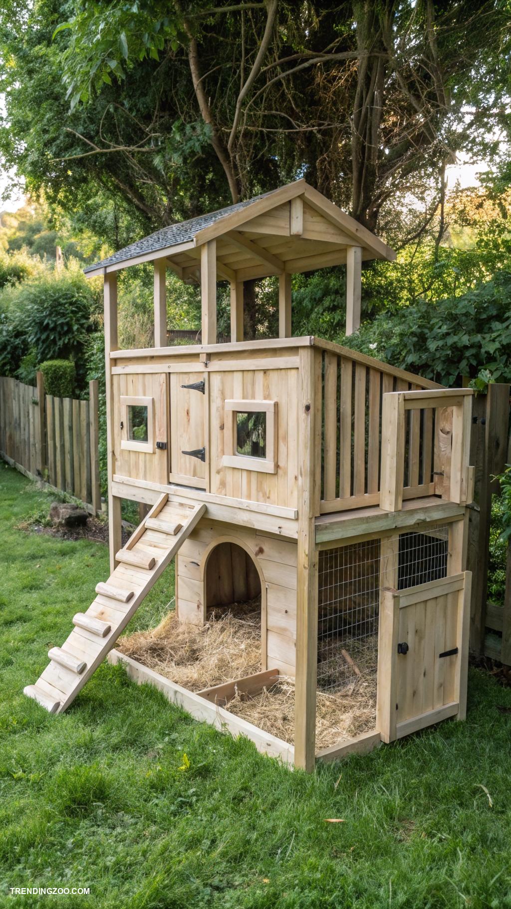 bunny house ideas Two level wooden bunny house with ramp