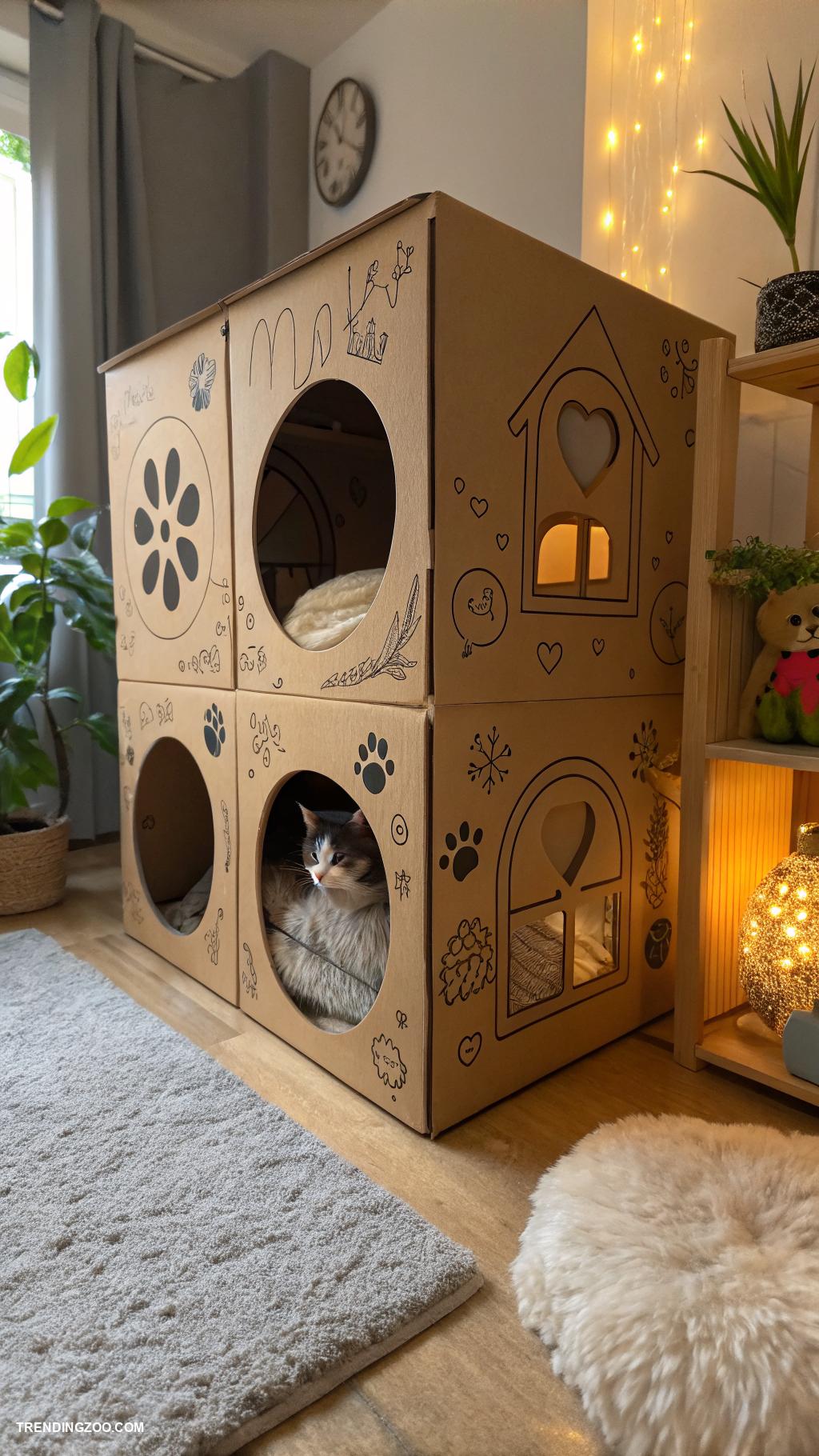 cat cave Cardboard box cave with cutout windows
