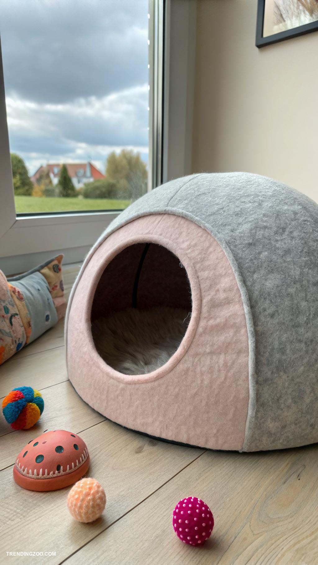 cat cave Cozy felt cave with circular entrance