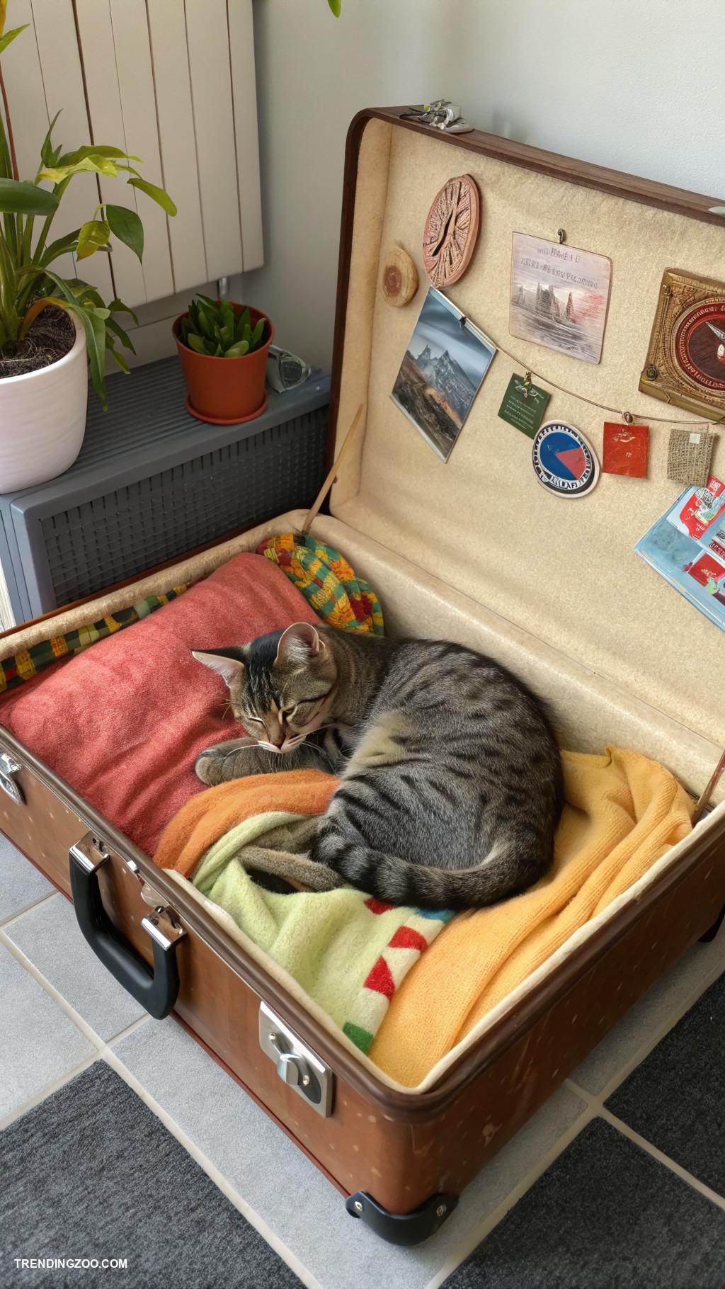 cat cave Repurposed suitcase turned into cat den