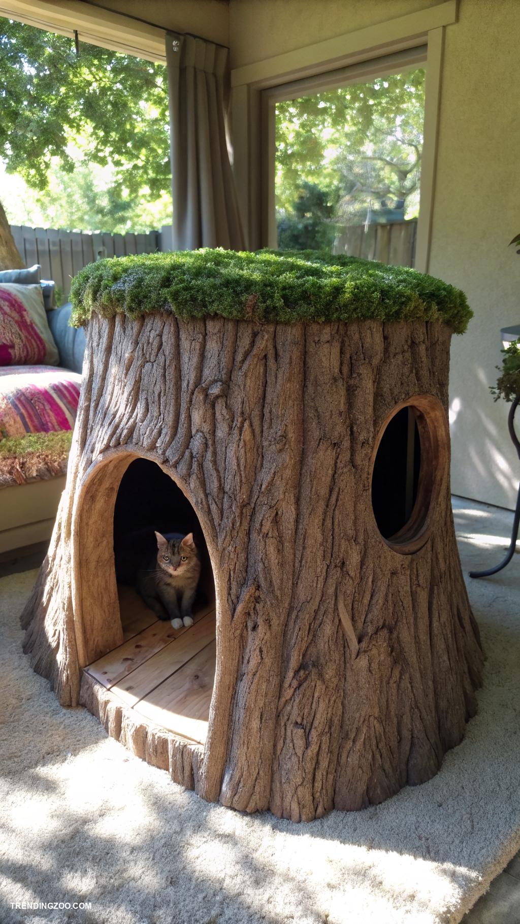 cat cave Tree stump replica for a natural feel