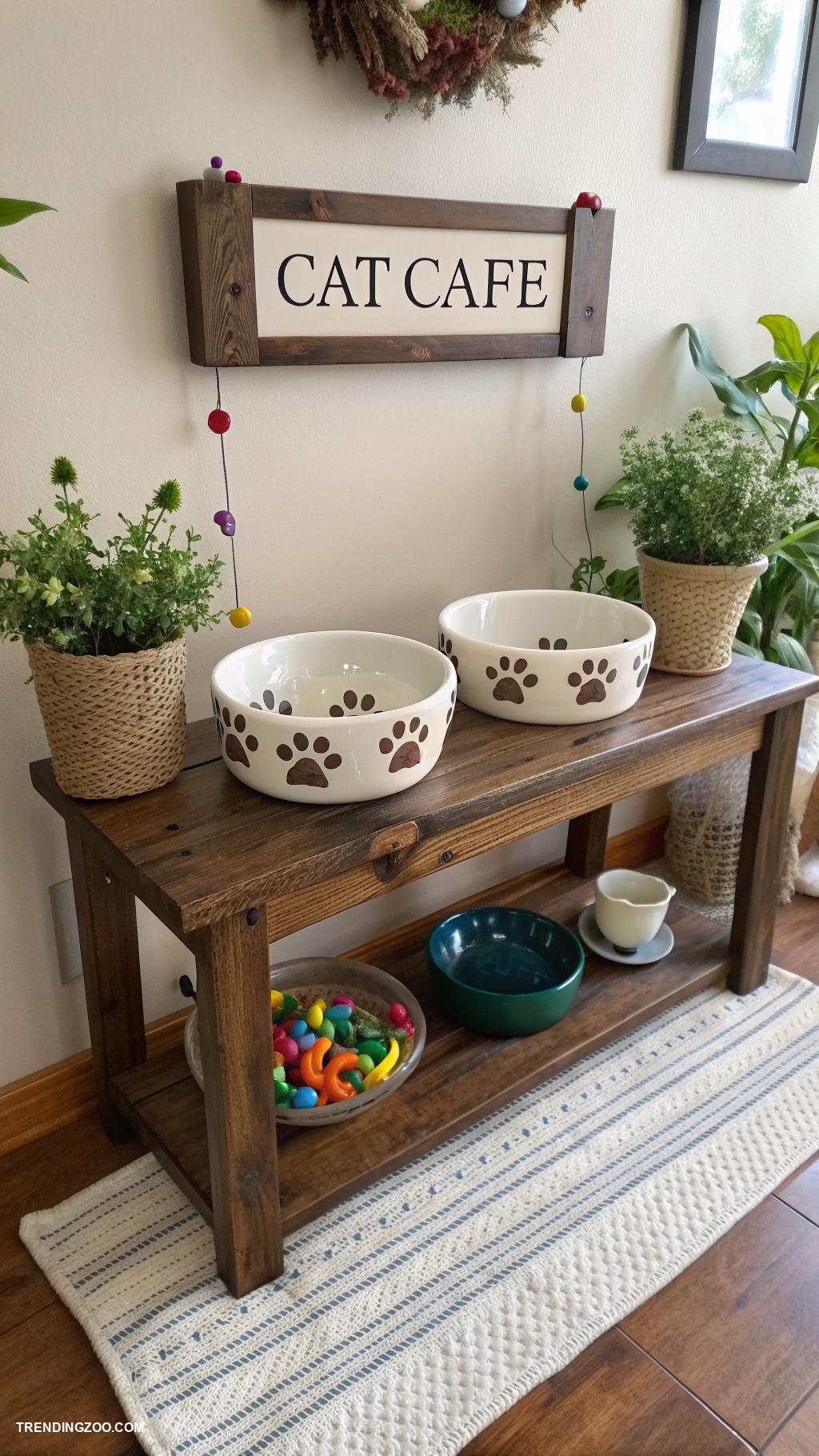 cat food setup ideas DIY cat food station with bowls