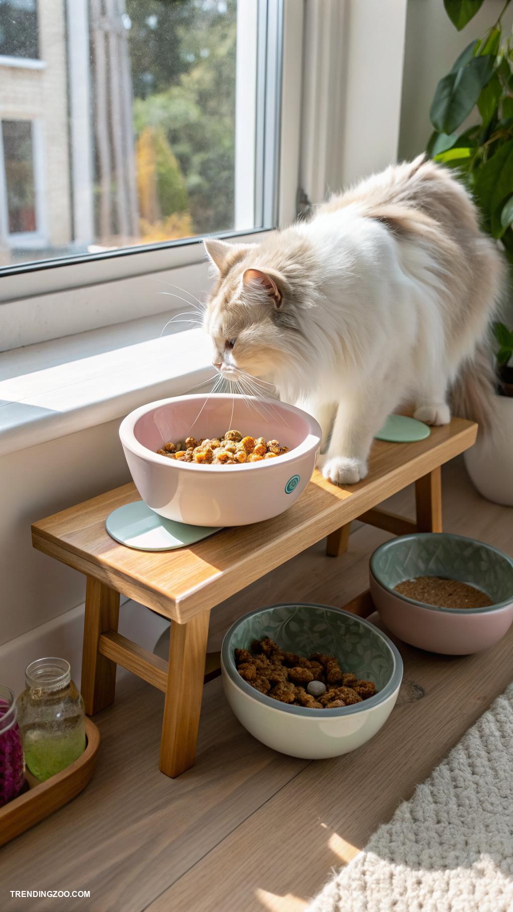 cat food setup ideas Elevated food bowls for easy access
