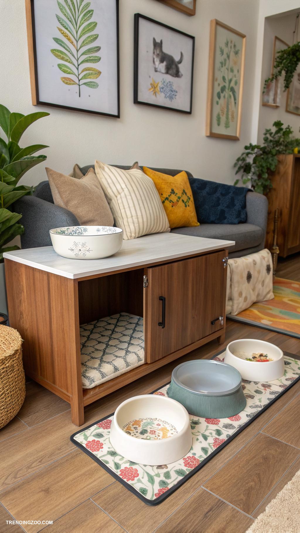 cat food setup ideas Hidden litter box and food combo