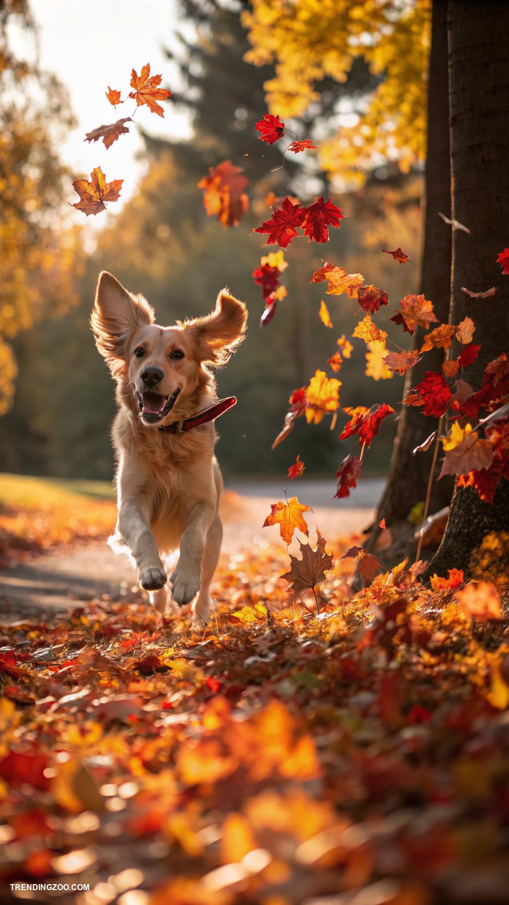 cute dog phone wallpapers Dog jumping through autumn leaves