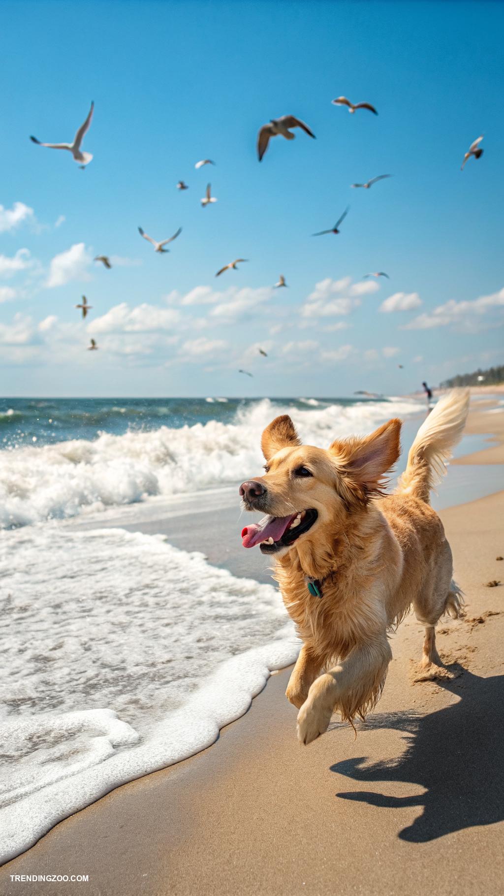 cute dog phone wallpapers Dog running on the beach with waves