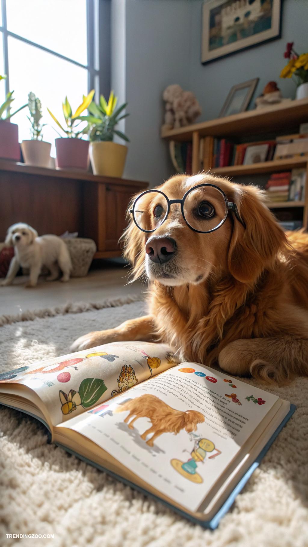 cute dog phone wallpapers Dog wearing glasses with a book