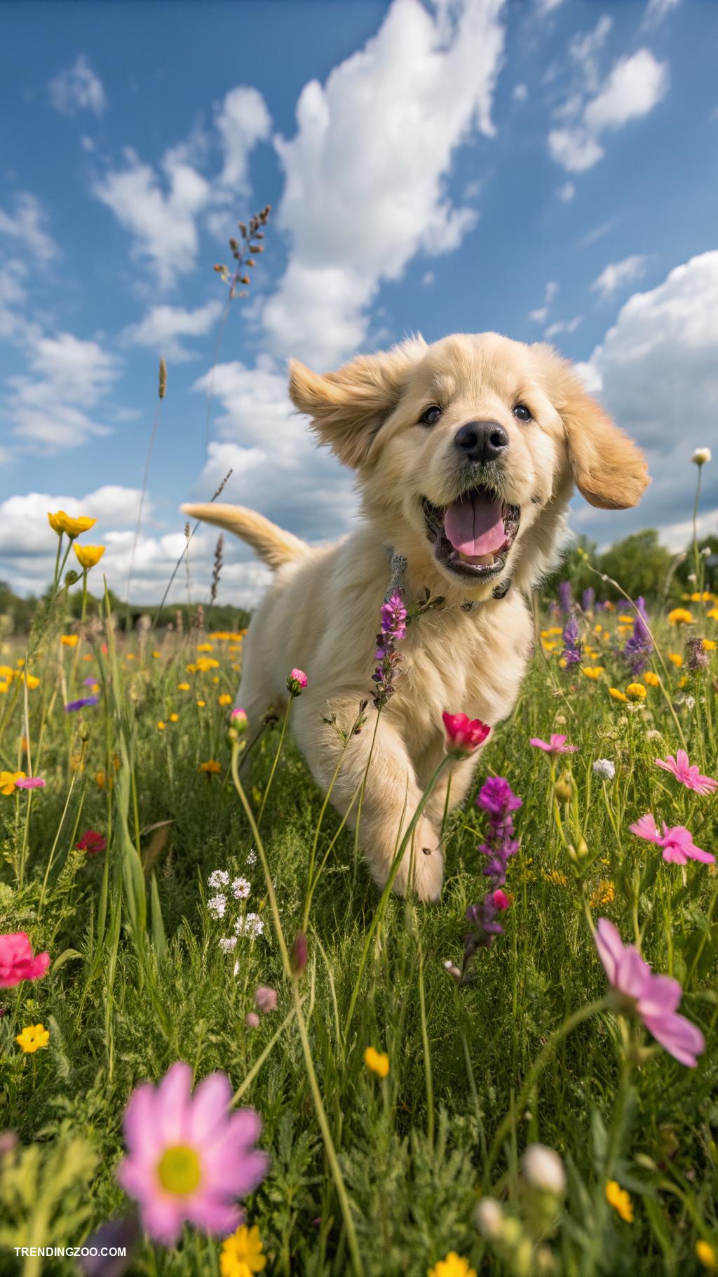 cute dog phone wallpapers Playful puppy in a flower field