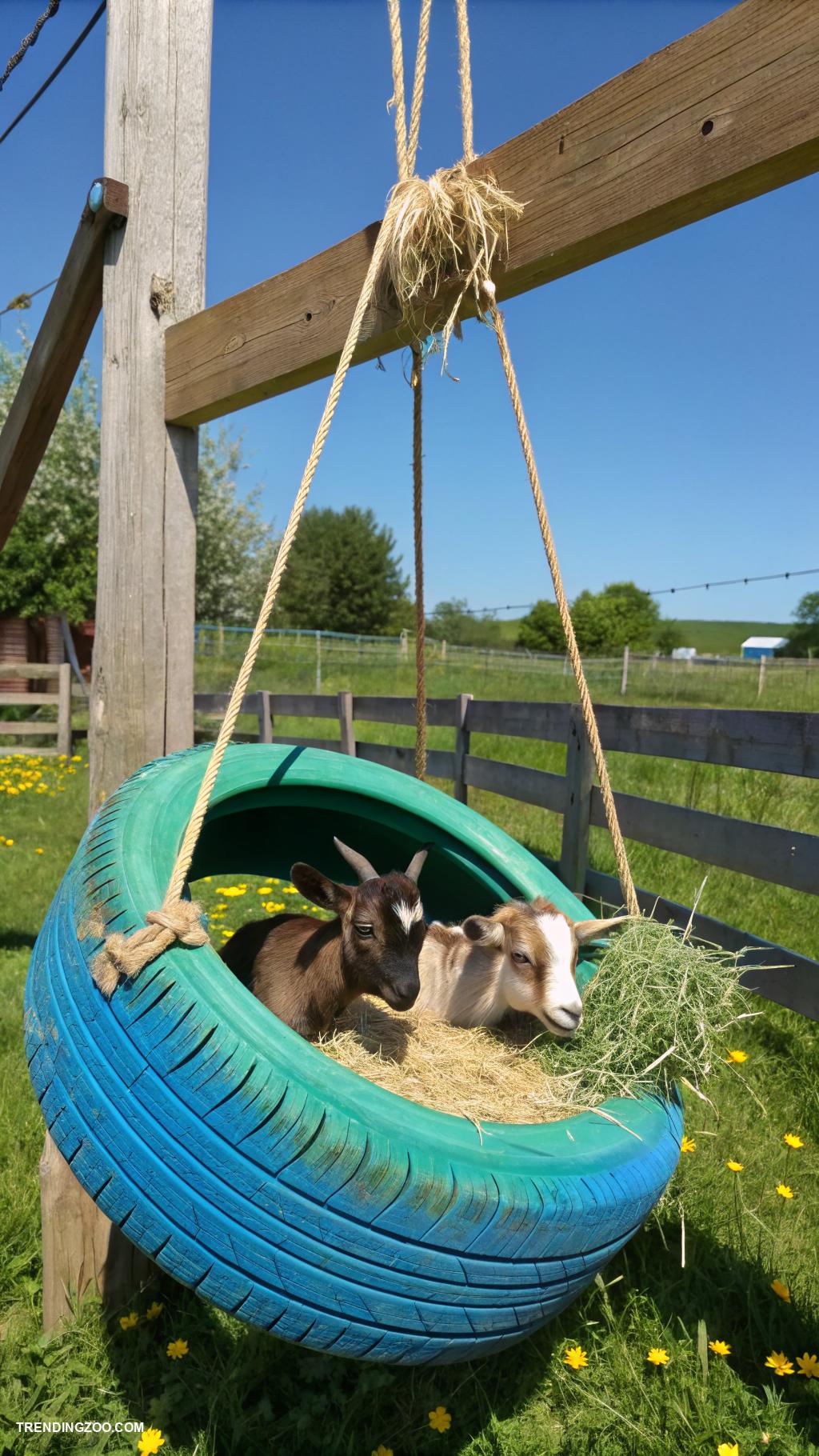 diy goat toys Hanging tire feeder
