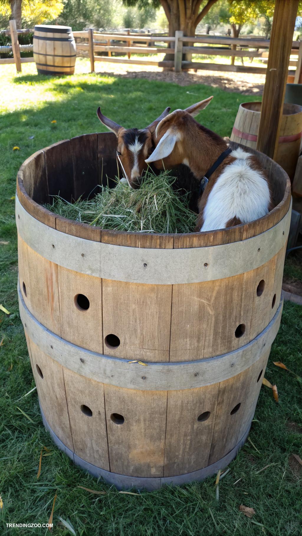 diy hay feeder for goats Barrel with holes for hay