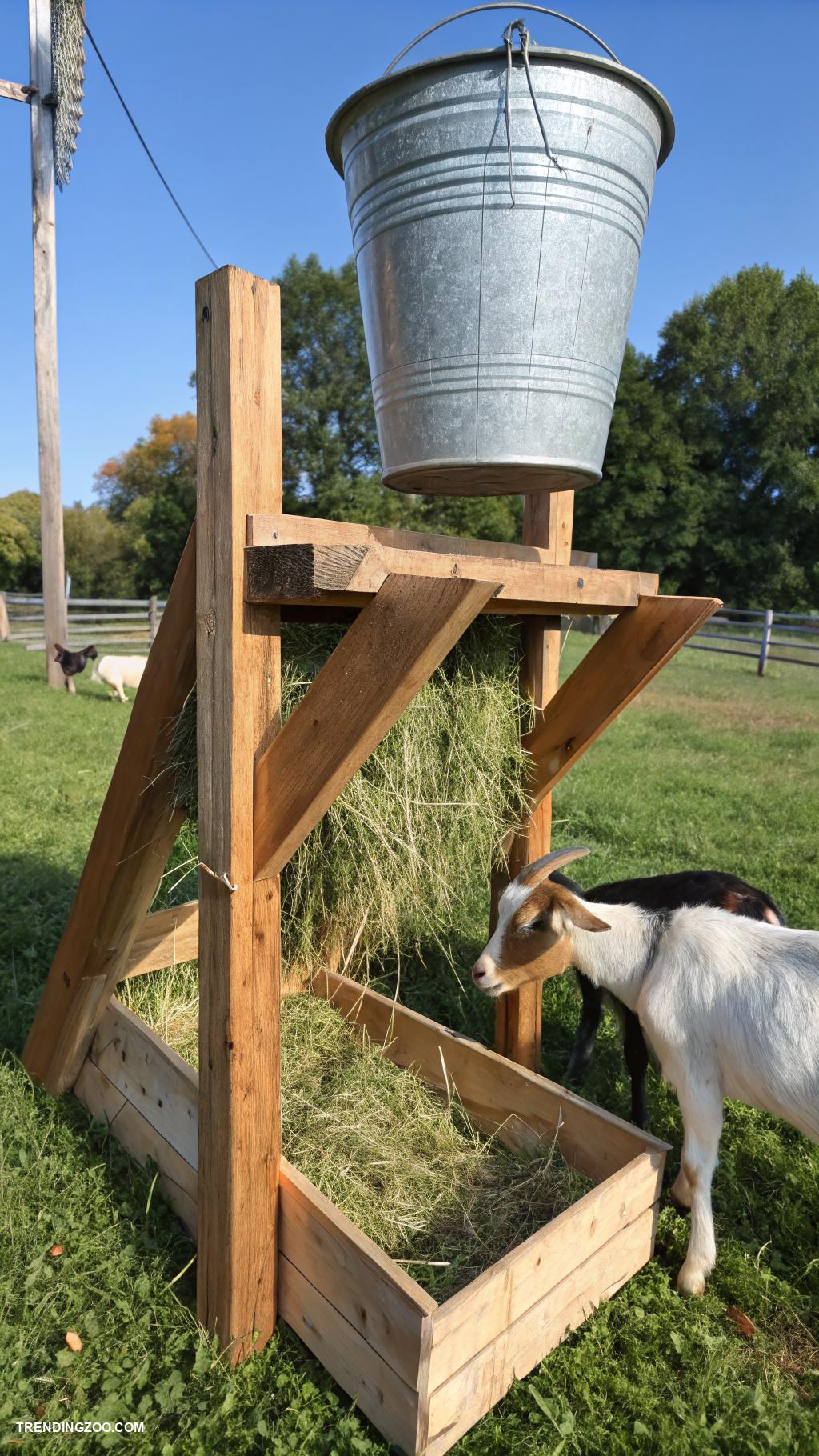 diy hay feeder for goats Bucket hay feeding system