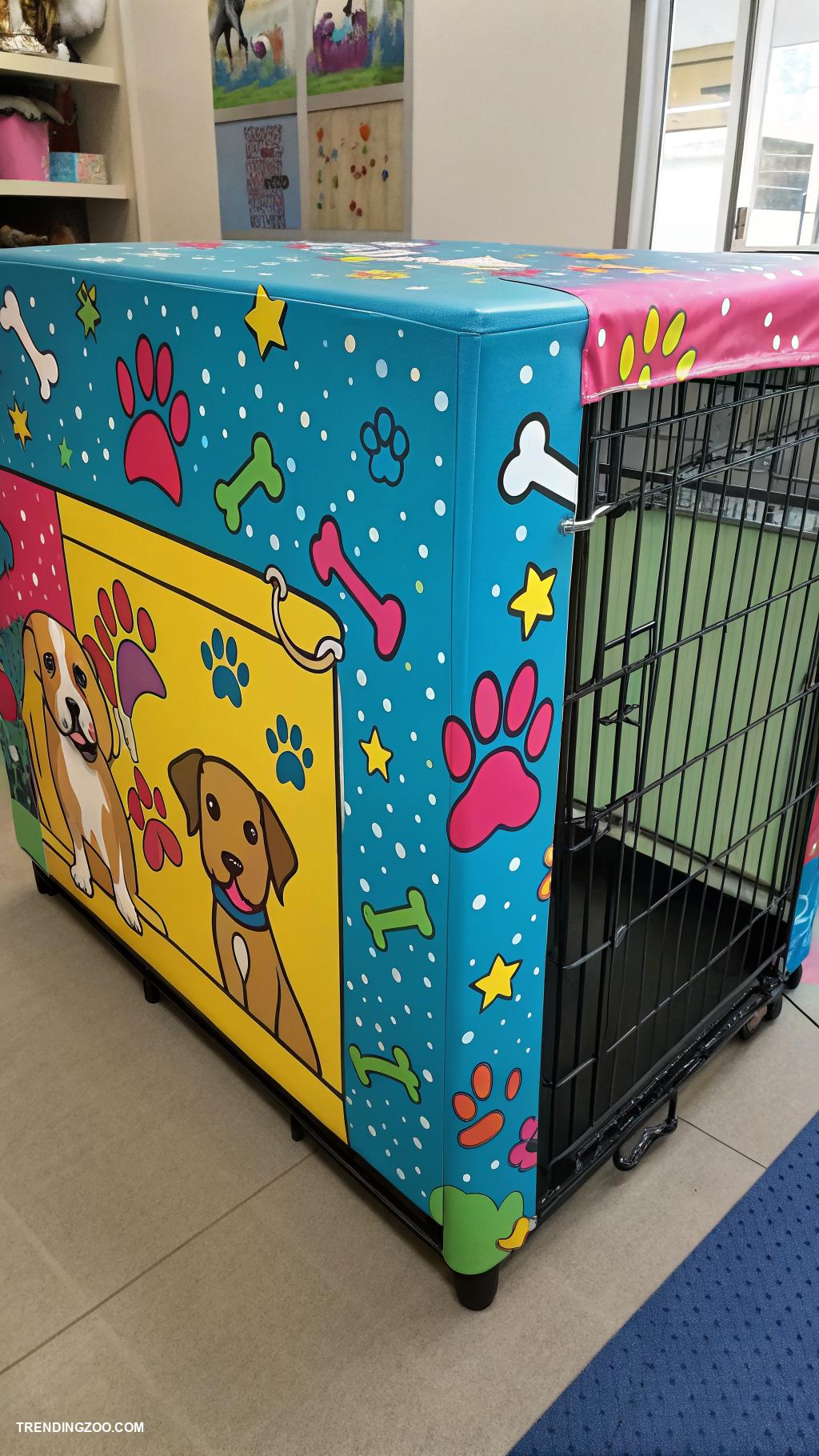 dog cage decoration ideas Colorful vinyl wraps for a playful design