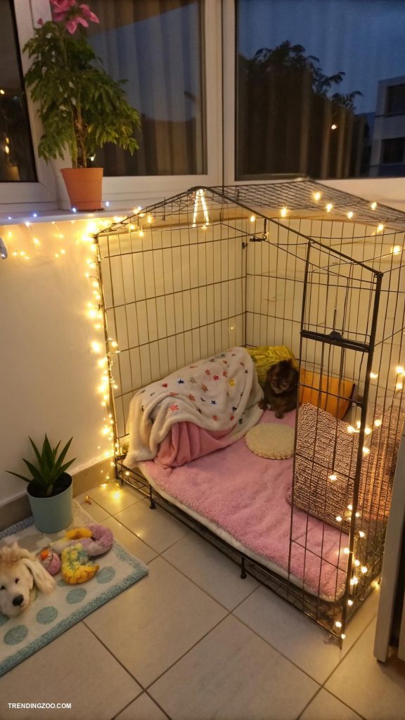 dog cage decoration ideas Mini fairy lights for a cheerful ambiance