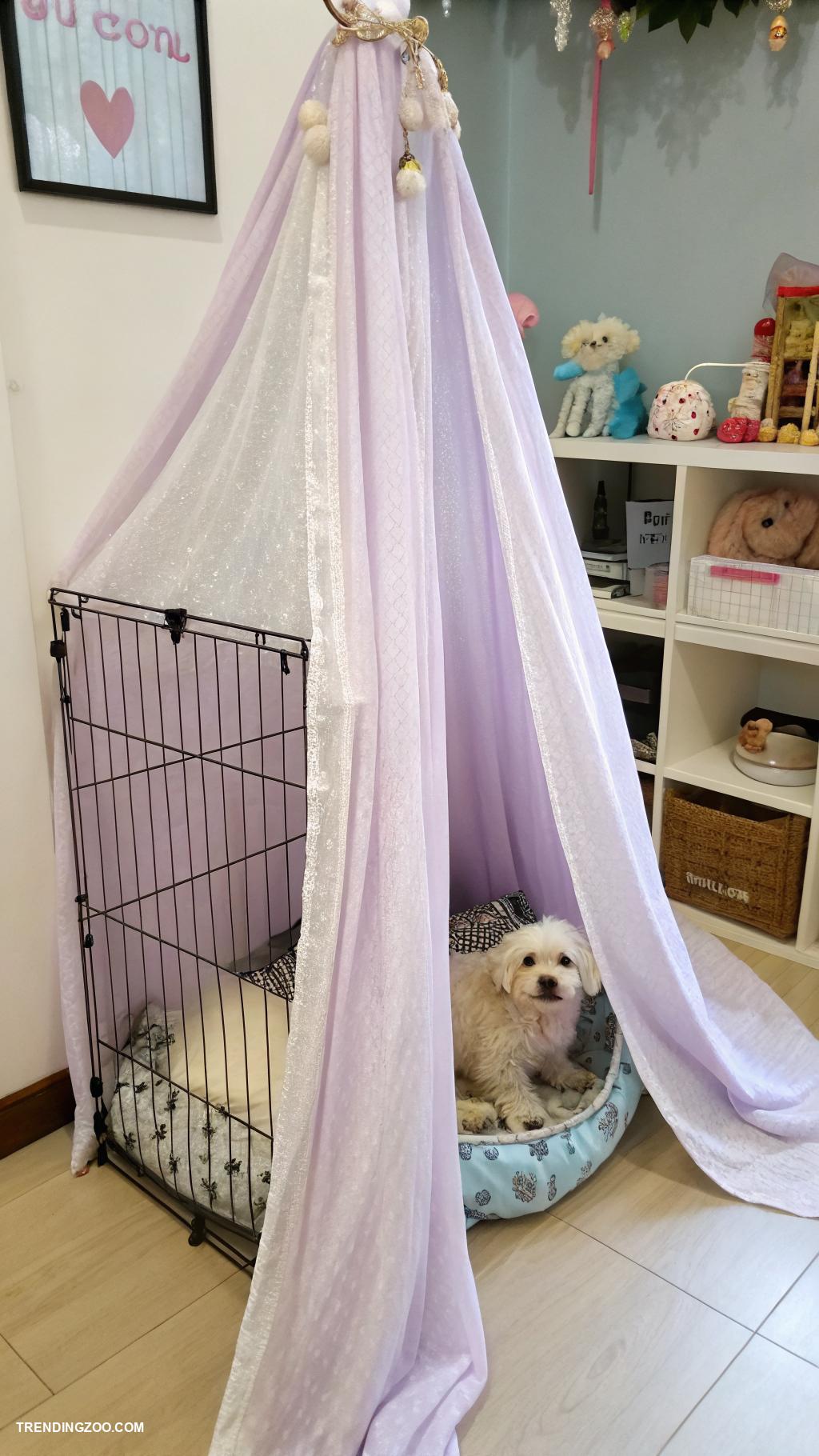 dog cage decoration ideas Soft hanging fabric curtains for privacy