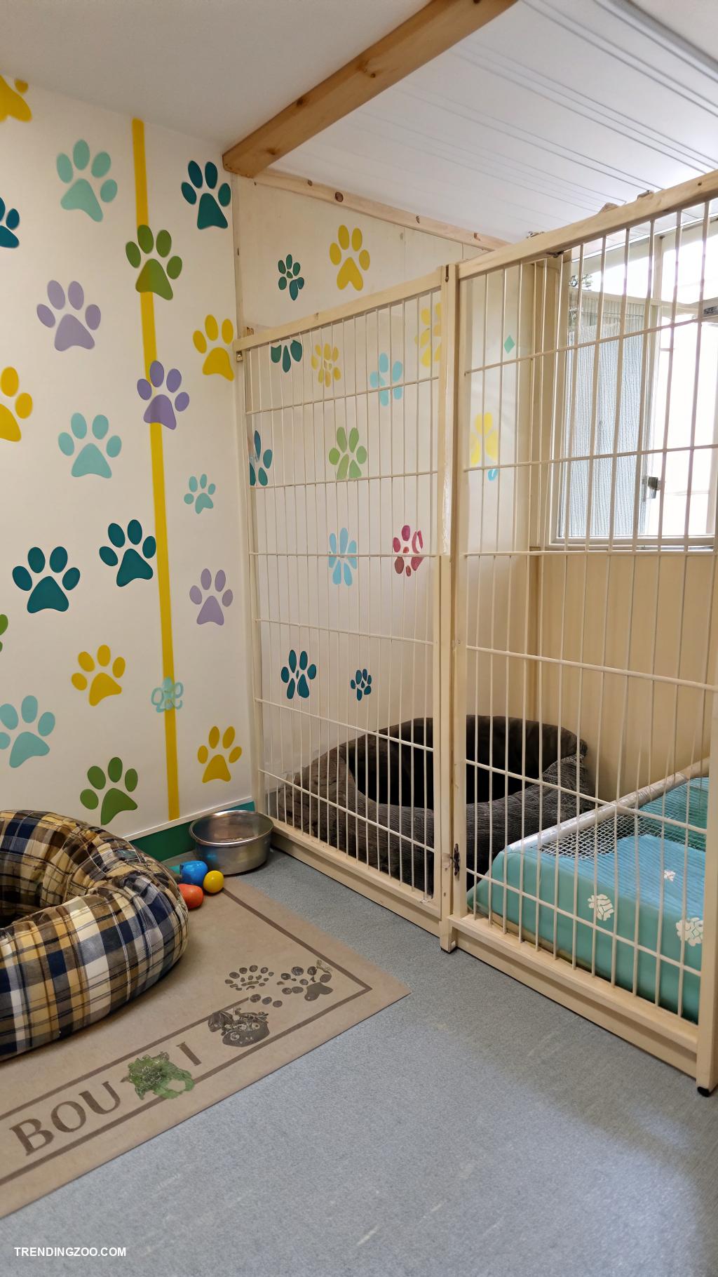 dog cage decoration ideas Stenciled paw prints on the walls