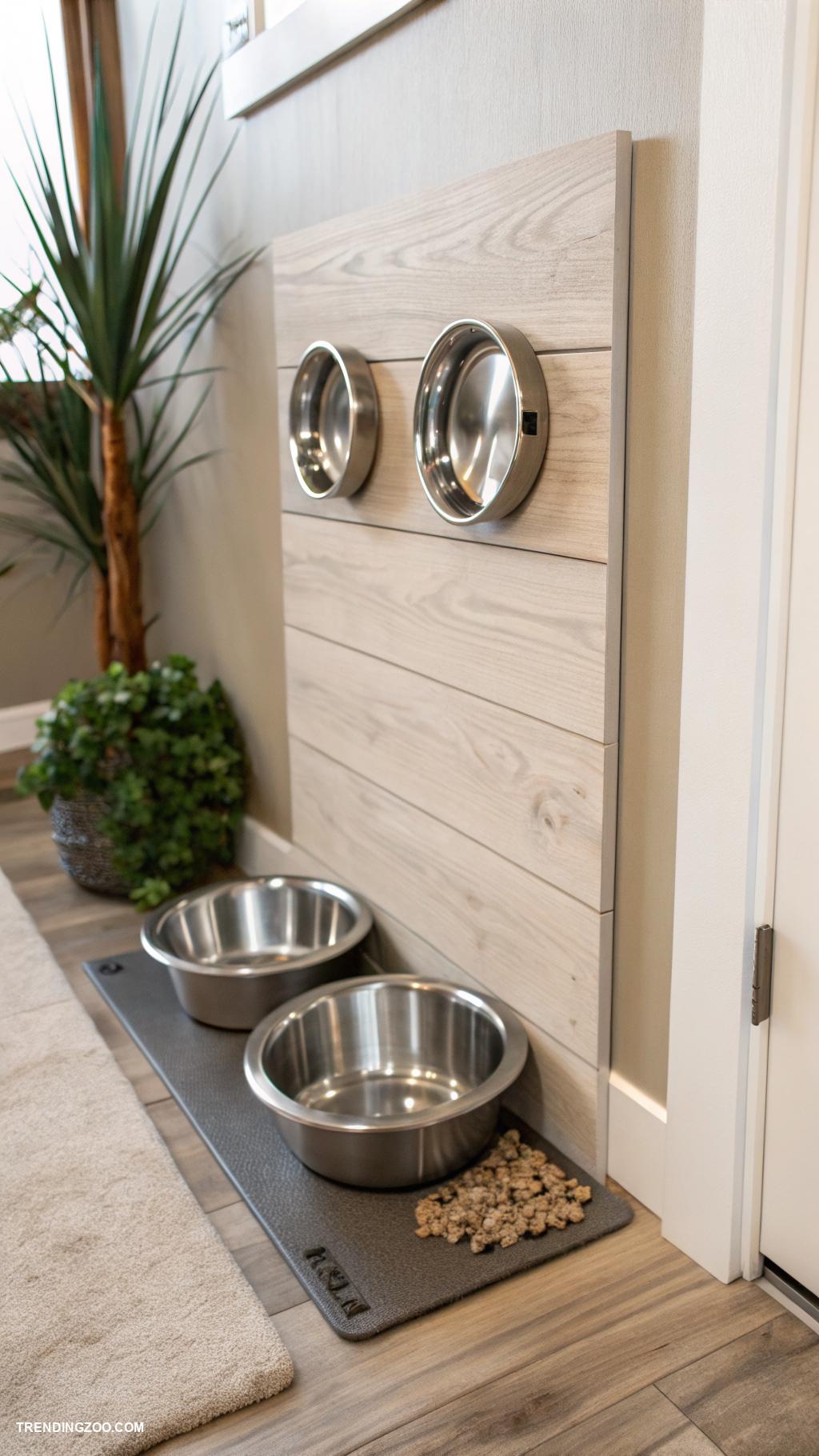 dog feeding area Wall mounted bowls for space saving design