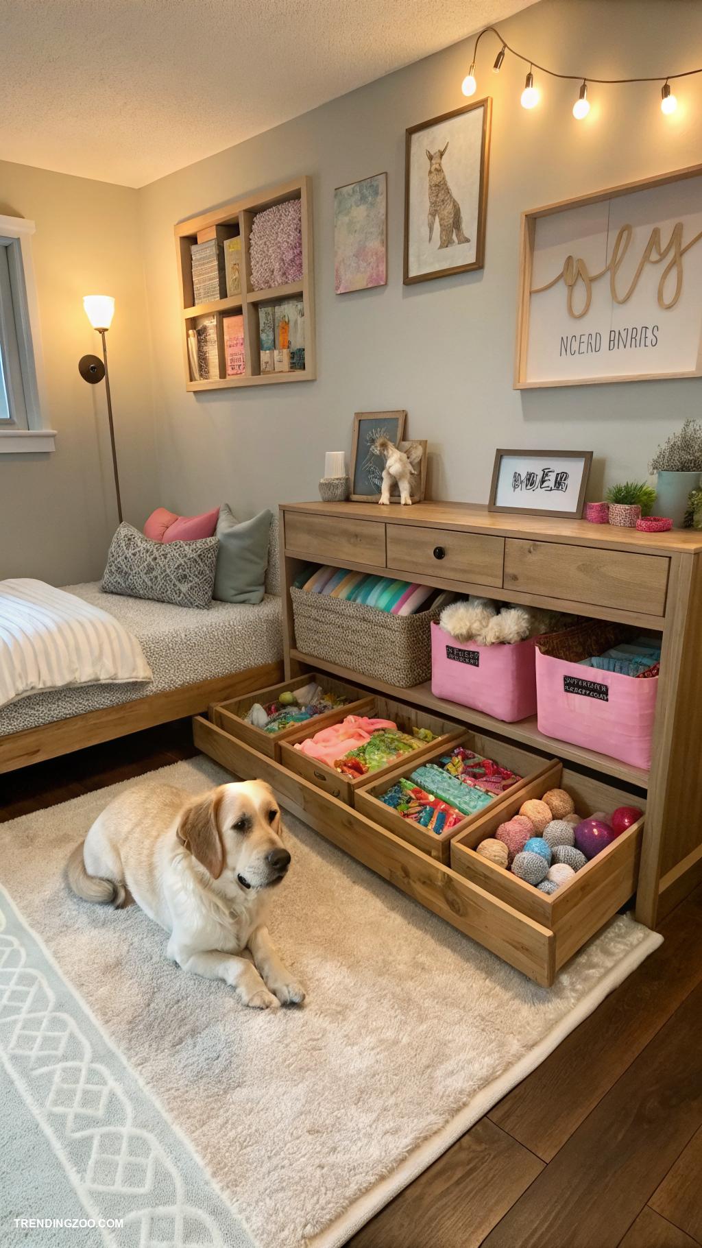 dog room decor Under bed storage for pet supplies