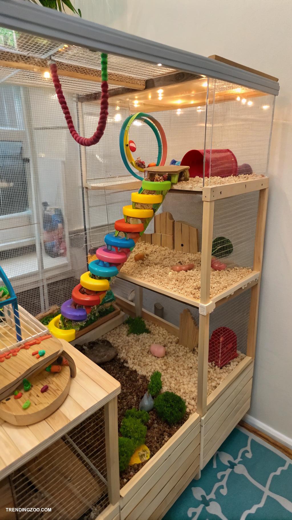 hamster cage setup Multi level shelving for climbing and exploration