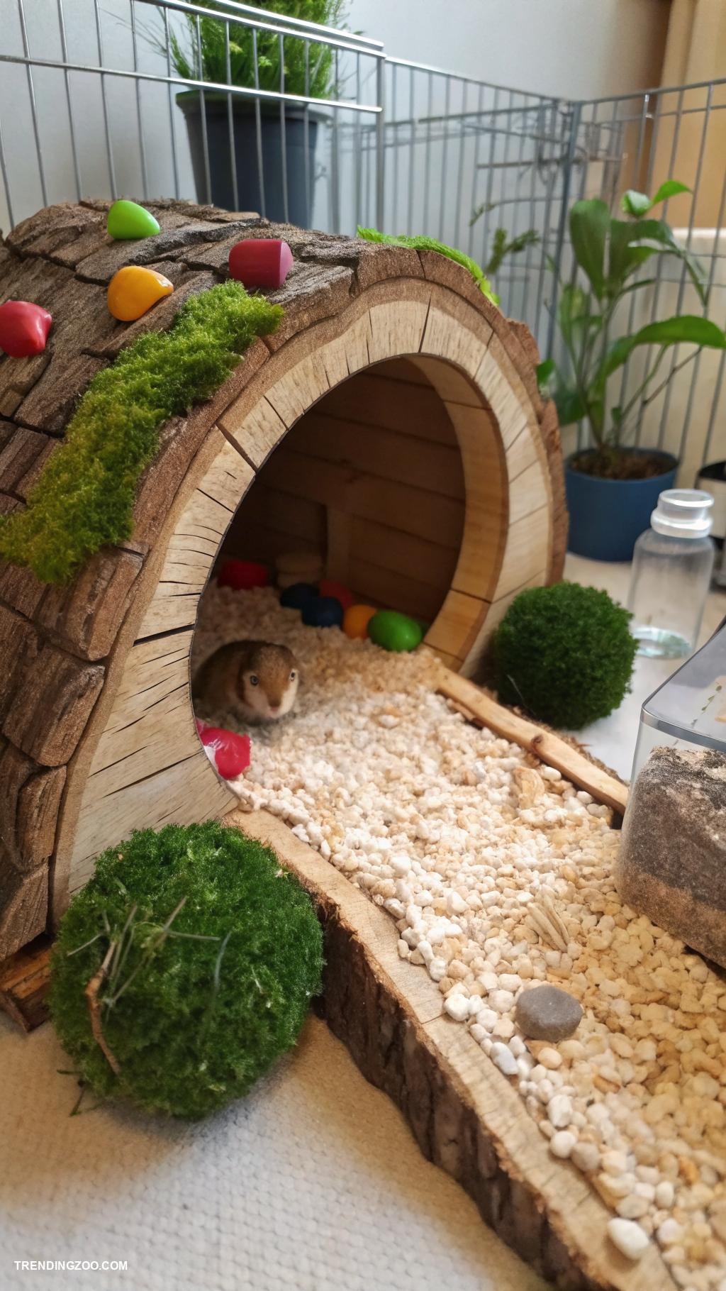 hamster cage setup Natural wood tunnels for burrowing fun