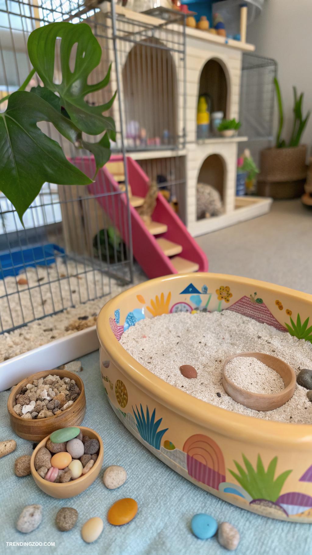 hamster cage setup Sand bath area for grooming and enjoyment
