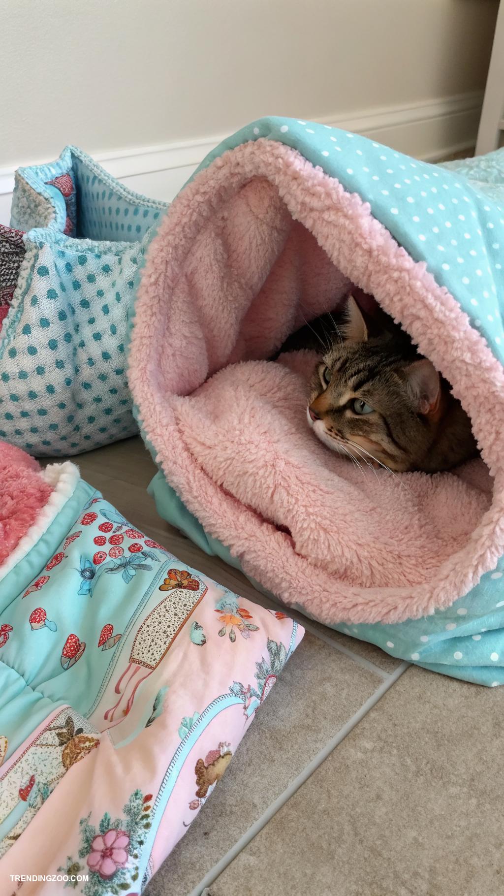 homemade cat beds Fleece lined fabric bag